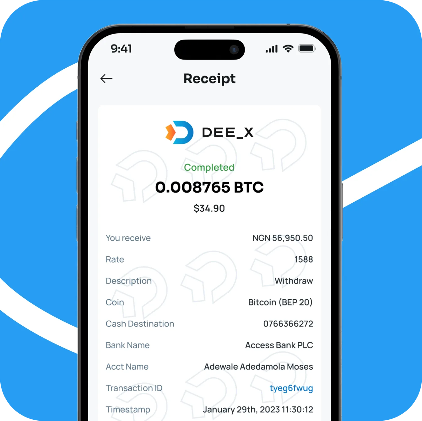 Deex receipt confirmation